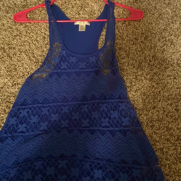 Royal blue lace top blouse, solid in the back, large - Picture 1 of 1